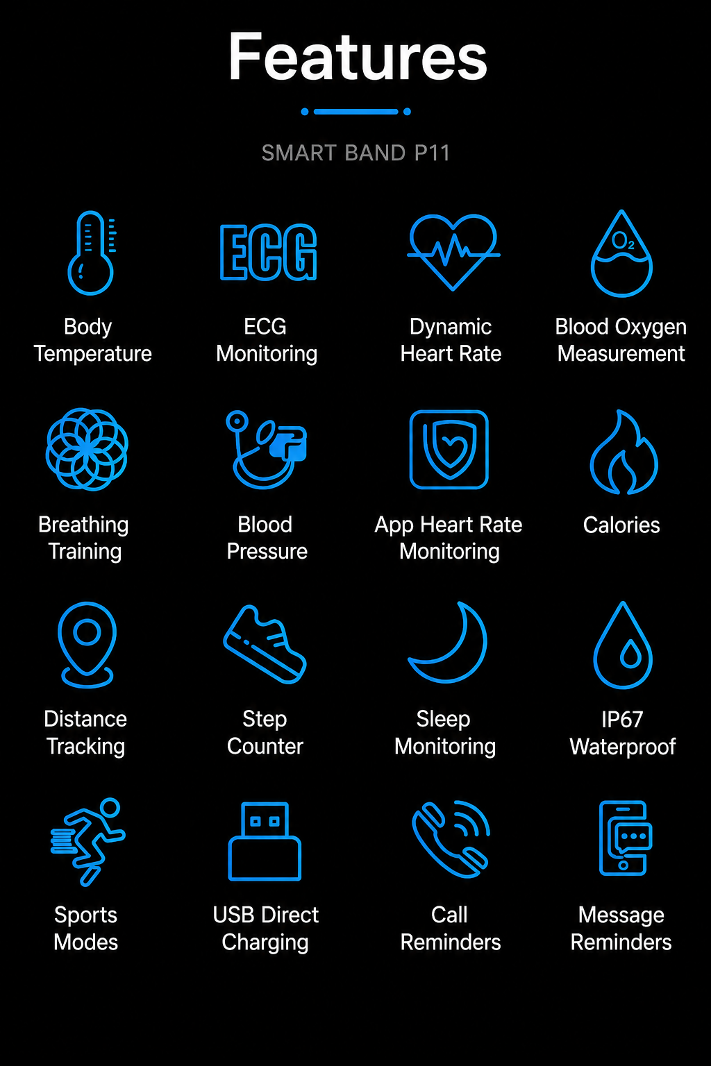 Smartwatch met EKG Hartslag Bloeddruk Slaaptracking Zwart Blauw Rood Gezondheidsmonitor Fitness Tracker Vitaro