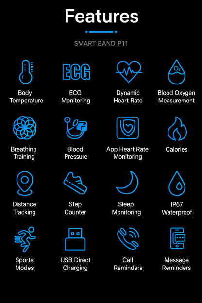 Smartwatch met EKG Hartslag Bloeddruk Slaaptracking Zwart Blauw Rood Gezondheidsmonitor Fitness Tracker Vitaro