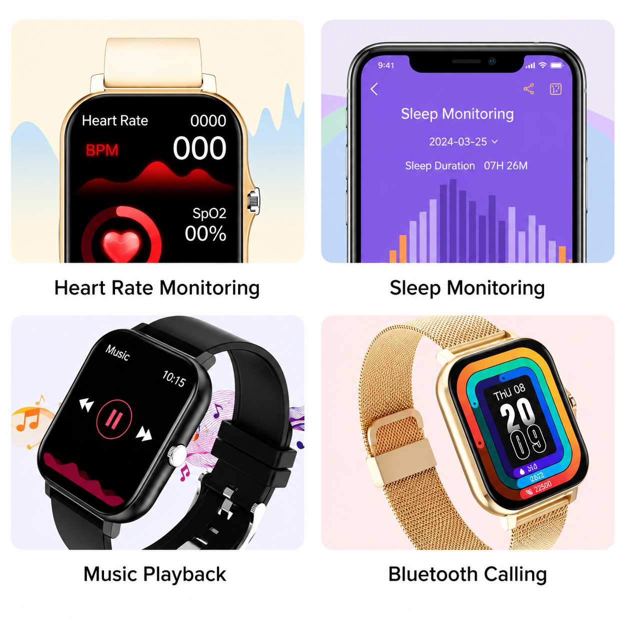 Smartwatch met Gezondheidsmeting en 10 Dagen Accuduur