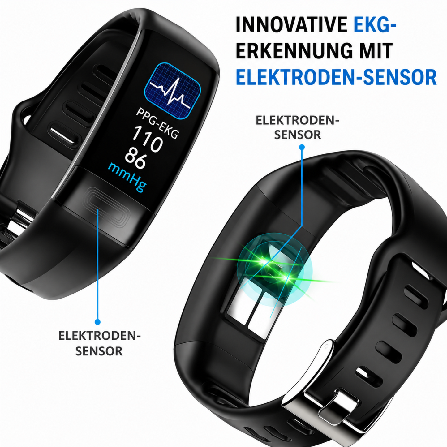 Smartwatch met ECG, Bloeddruk- & Slaaptracking – Gezondheidsmonitor met Continue Hartfrequentiemeting
