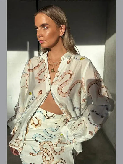 Slangenprint Set Bloemen Jurk en Broek