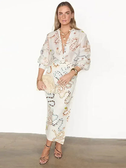 Slangenprint Set Bloemen Jurk en Broek
