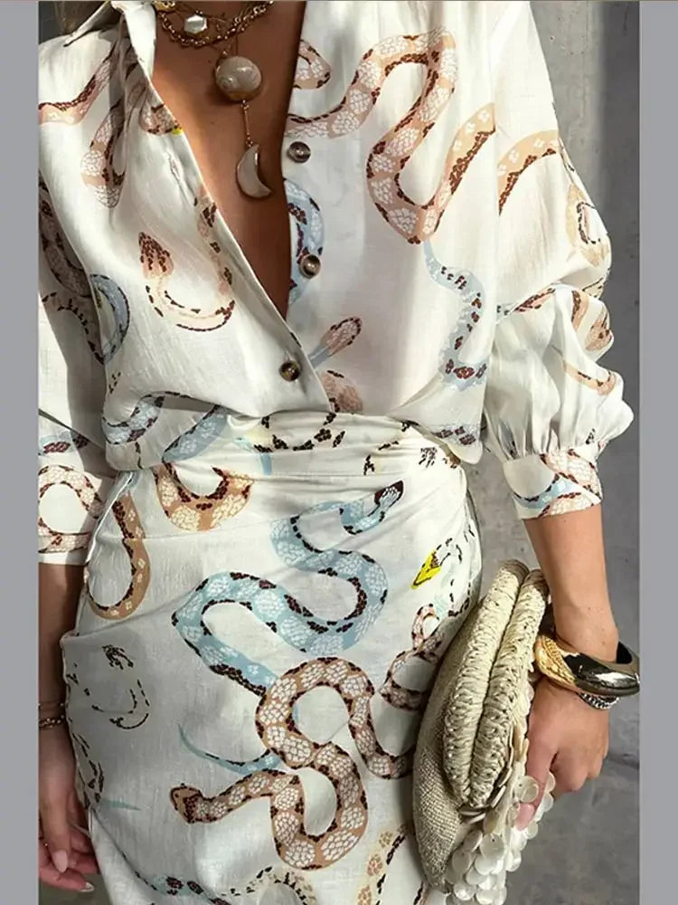 Slangenprint Set Bloemen Jurk en Broek