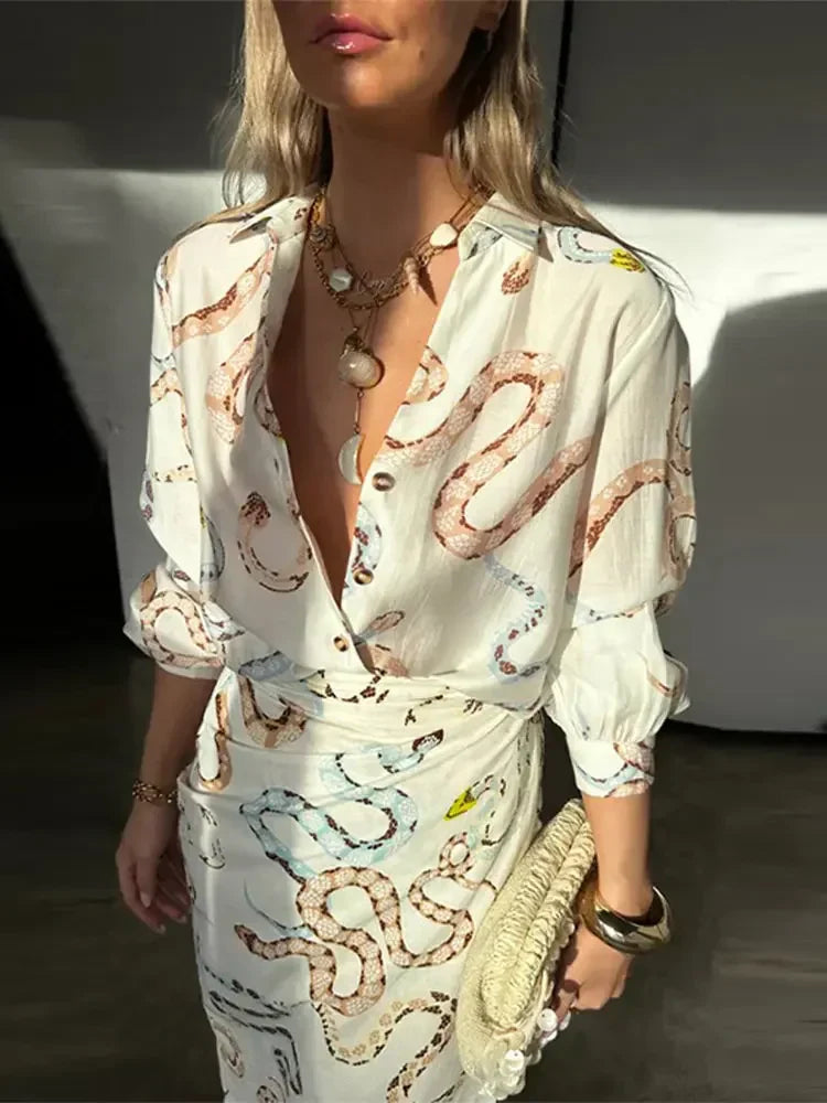 Slangenprint Set Bloemen Jurk en Broek - StudioMarella