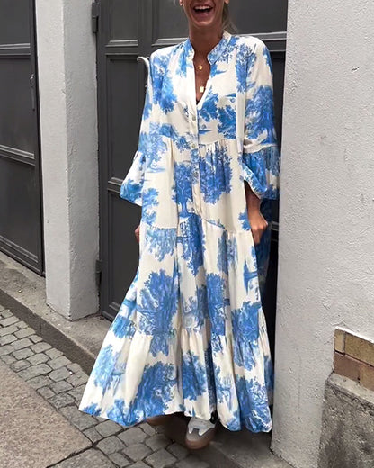 Rode Jurk V-hals Met Bloemenprint