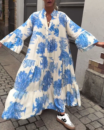 Rode Jurk V-hals Met Bloemenprint