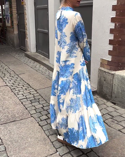 Rode Jurk V-hals Met Bloemenprint