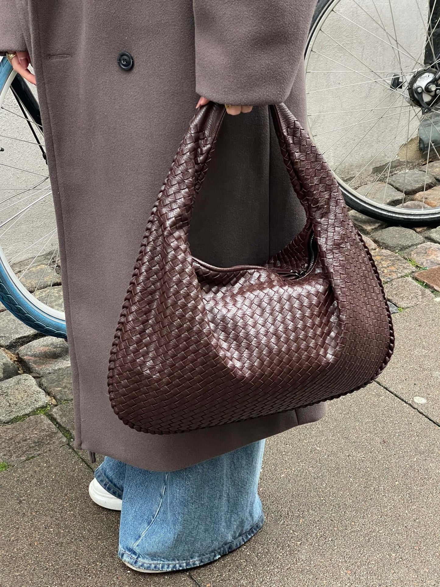Grote Leer Tas Gevlochten Hobo Design