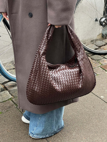 Grote Leer Tas Gevlochten Hobo Design