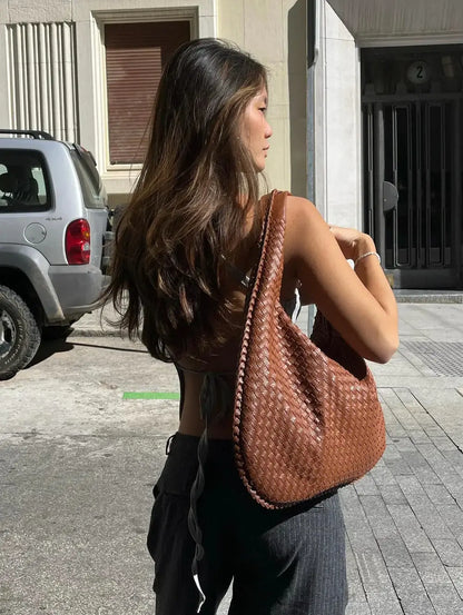 Grote Leer Tas Gevlochten Hobo Design