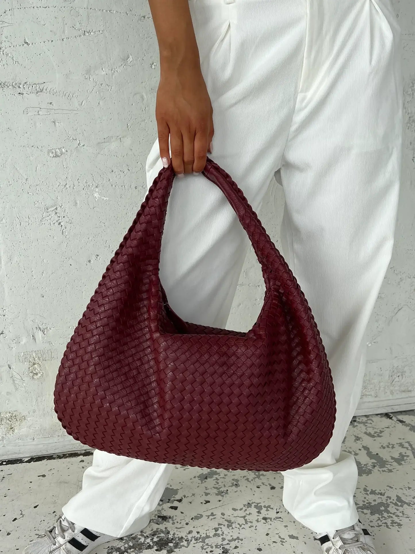 Grote Leer Tas Gevlochten Hobo Design