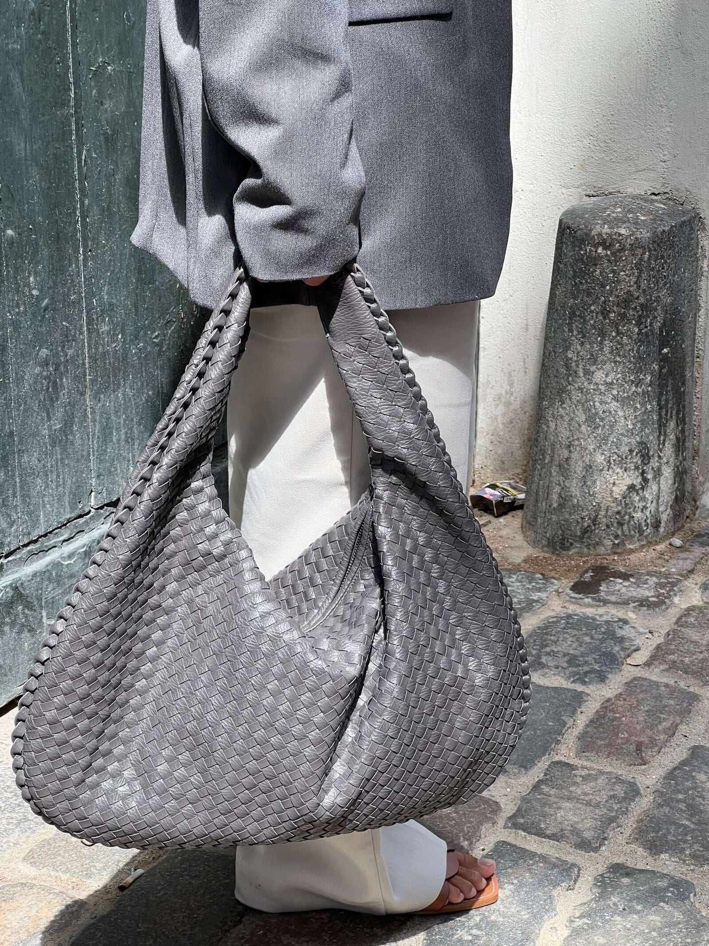 Grote Leer Tas Gevlochten Hobo Design