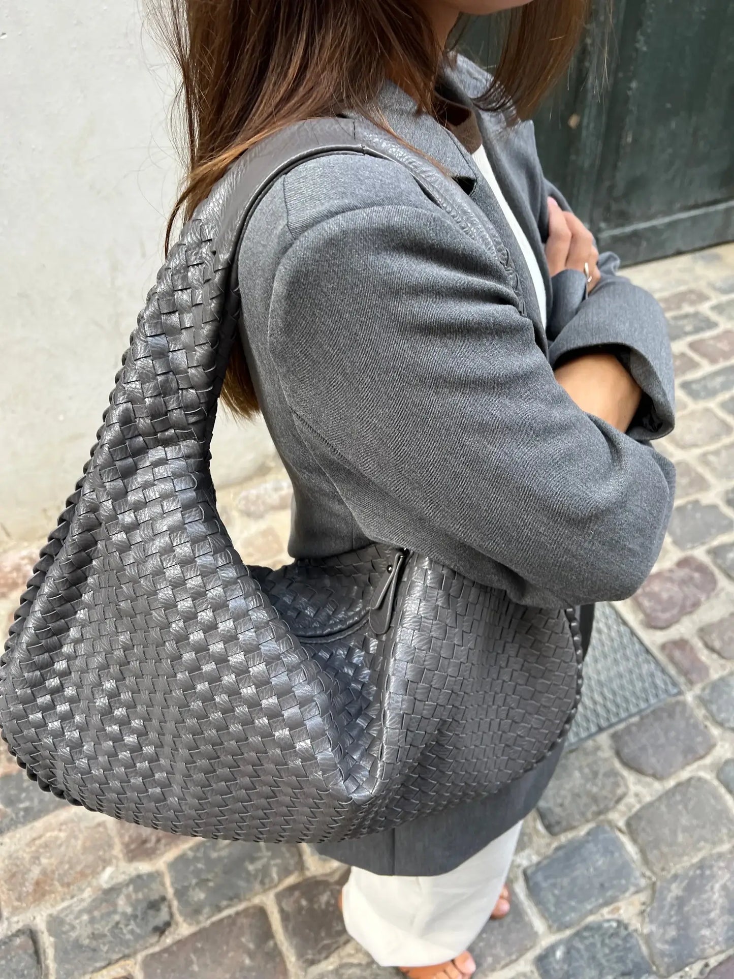 Grote Leer Tas Gevlochten Hobo Design