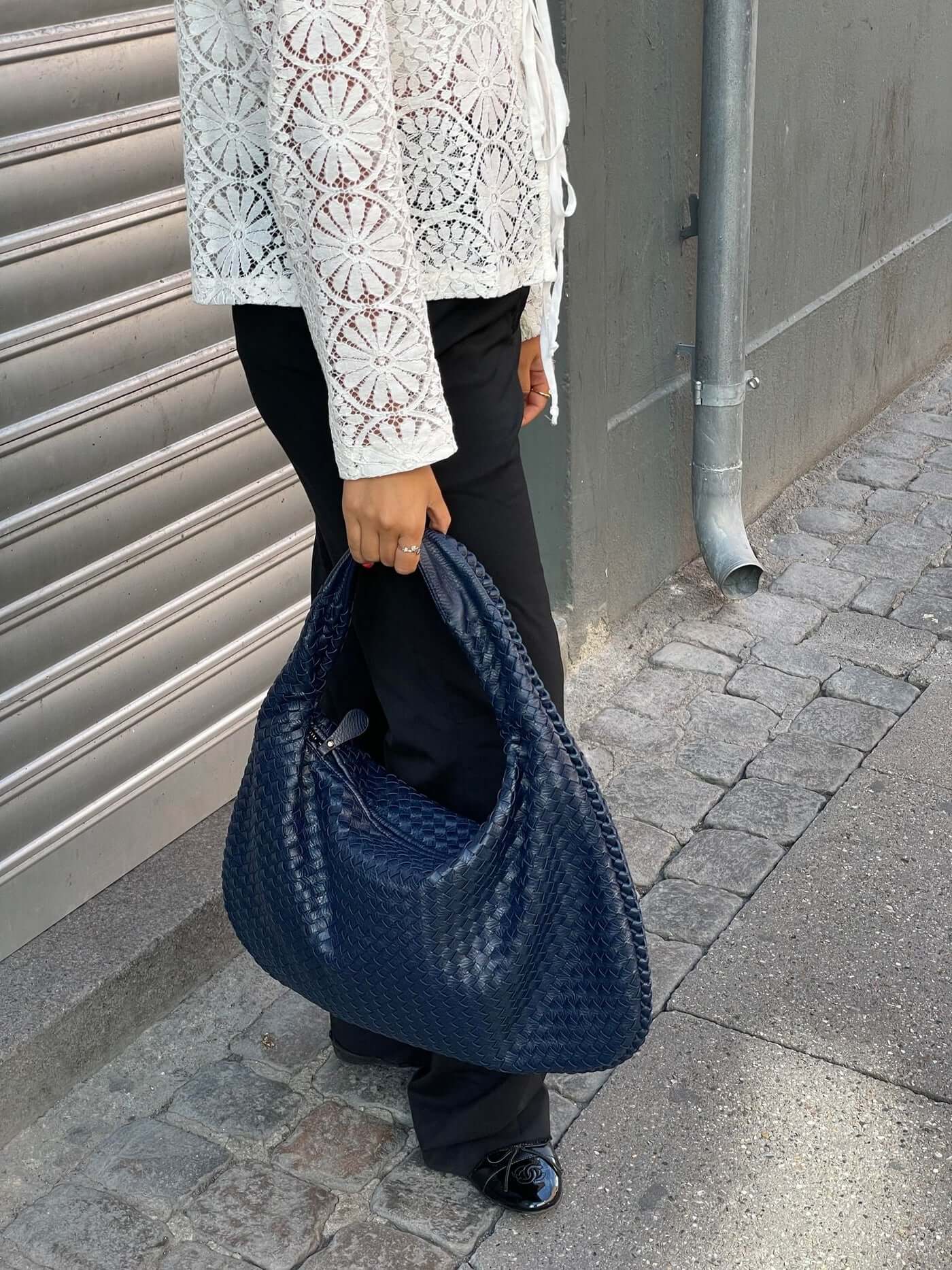 Grote Leer Tas Gevlochten Hobo Design
