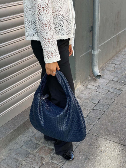 Grote Leer Tas Gevlochten Hobo Design