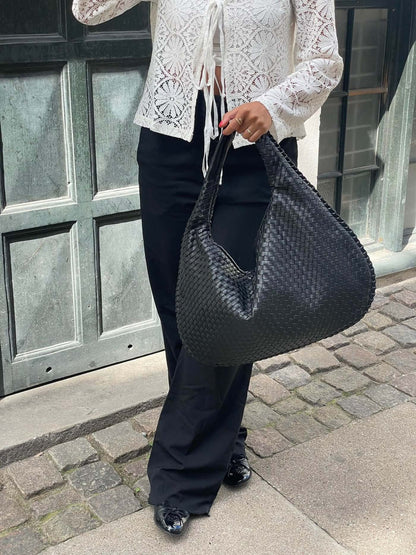 Grote Leer Tas Gevlochten Hobo Design