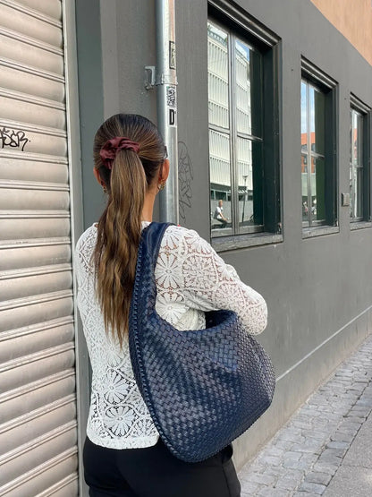 Grote Leer Tas Gevlochten Hobo Design