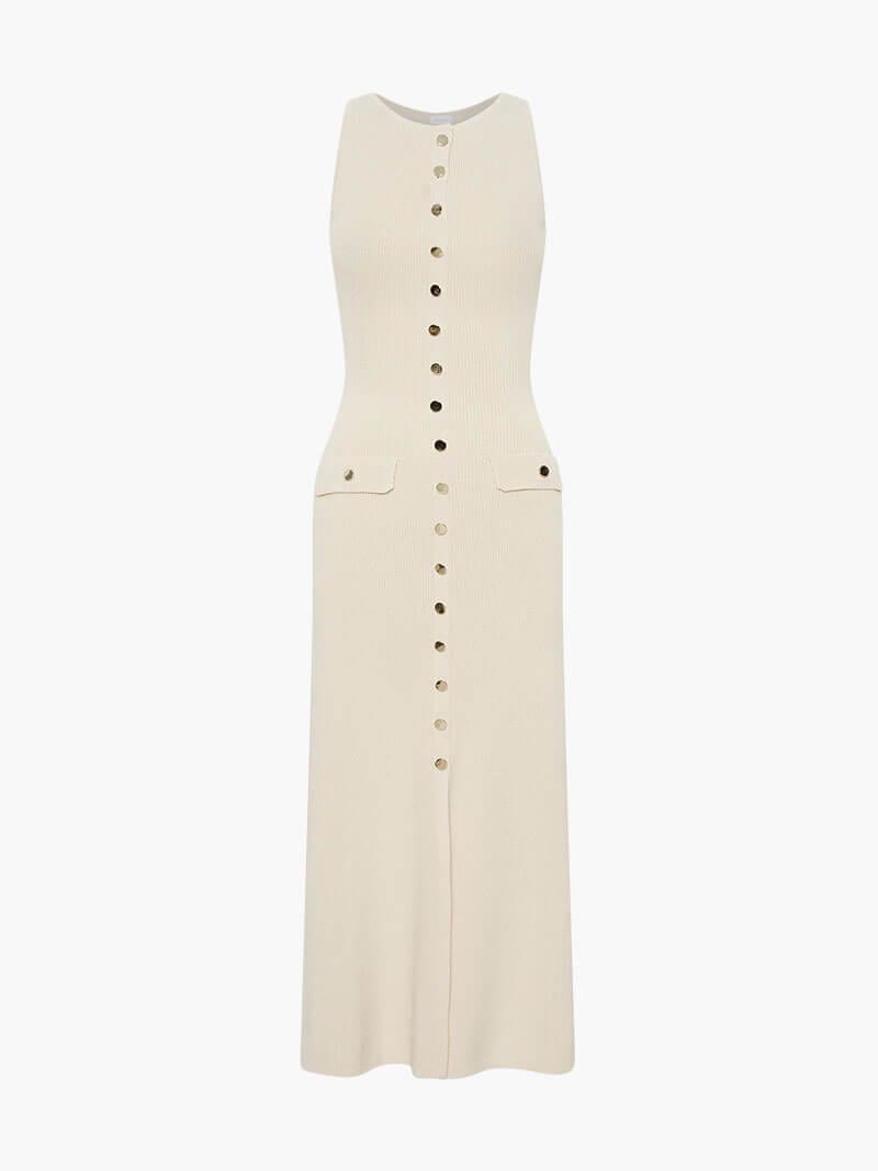 Mouwloze Maxijurk voor Vrouw met Knoppen Elegante Zomerjurk