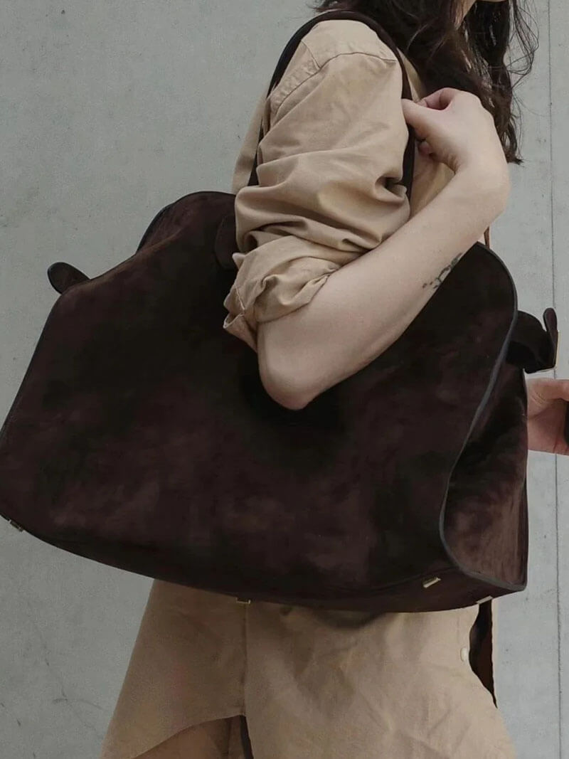 Bruine Suede Schouder tas van Leer