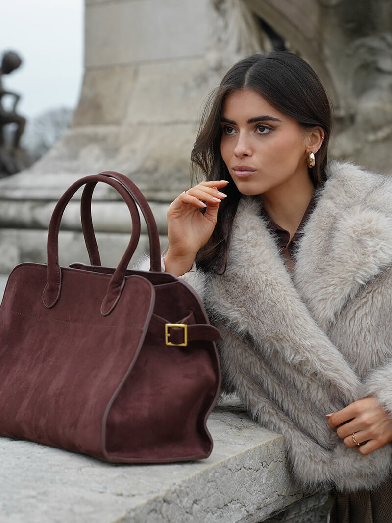 Bruine Suede Schouder tas van Leer