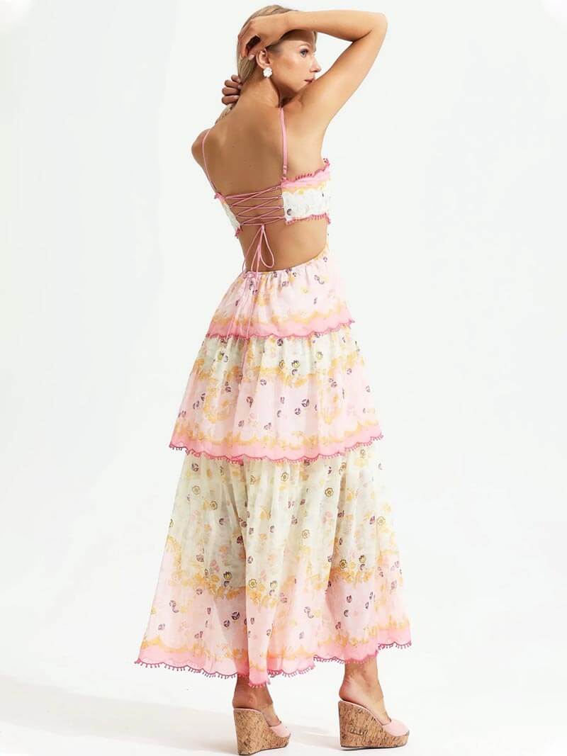 Bloemen Maxidress Vrouwelijk met Rugkant-Detail