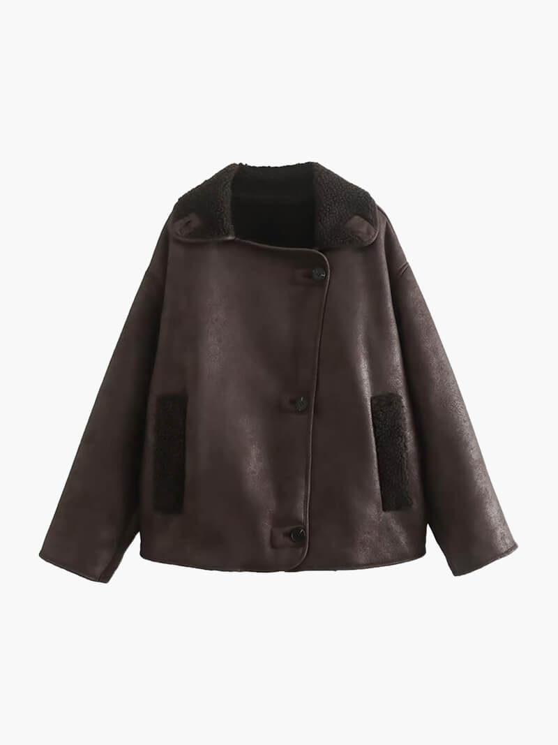 Fleece Jack met Kunstleer en Stijlvol Design Warm en Comfortabel - StudioMarella