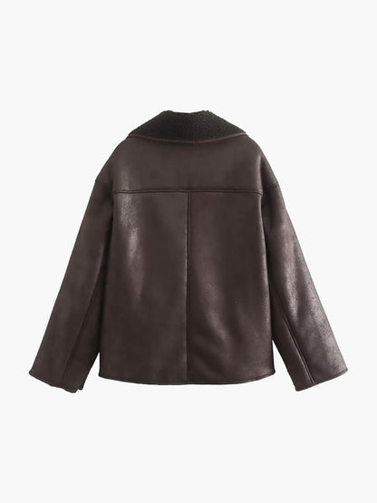 Fleece Jack met Kunstleer en Stijlvol Design Warm en Comfortabel