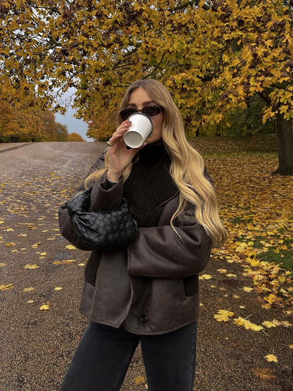 Fleece Jack met Kunstleer en Stijlvol Design Warm en Comfortabel
