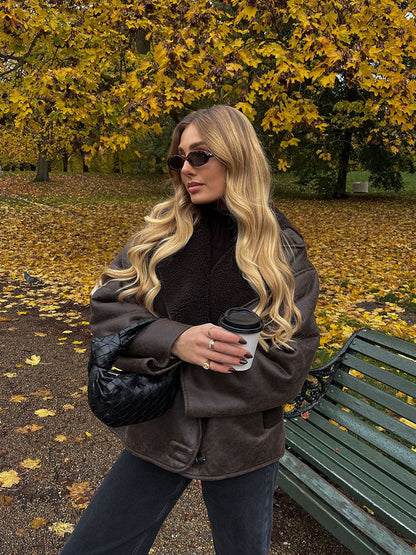 Fleece Jack met Kunstleer en Stijlvol Design Warm en Comfortabel