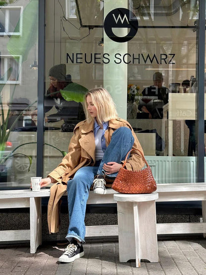 Lederen Schoudertas Gevlochten Look Stijlvol Design