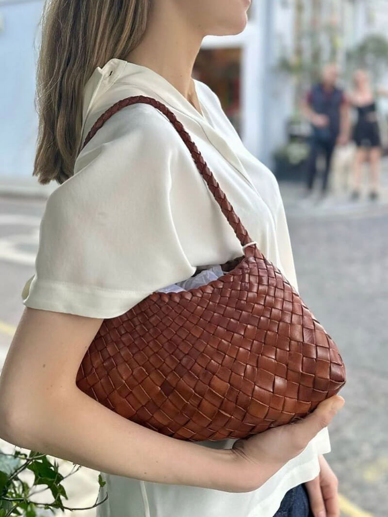 Lederen Schoudertas Gevlochten Look Stijlvol Design