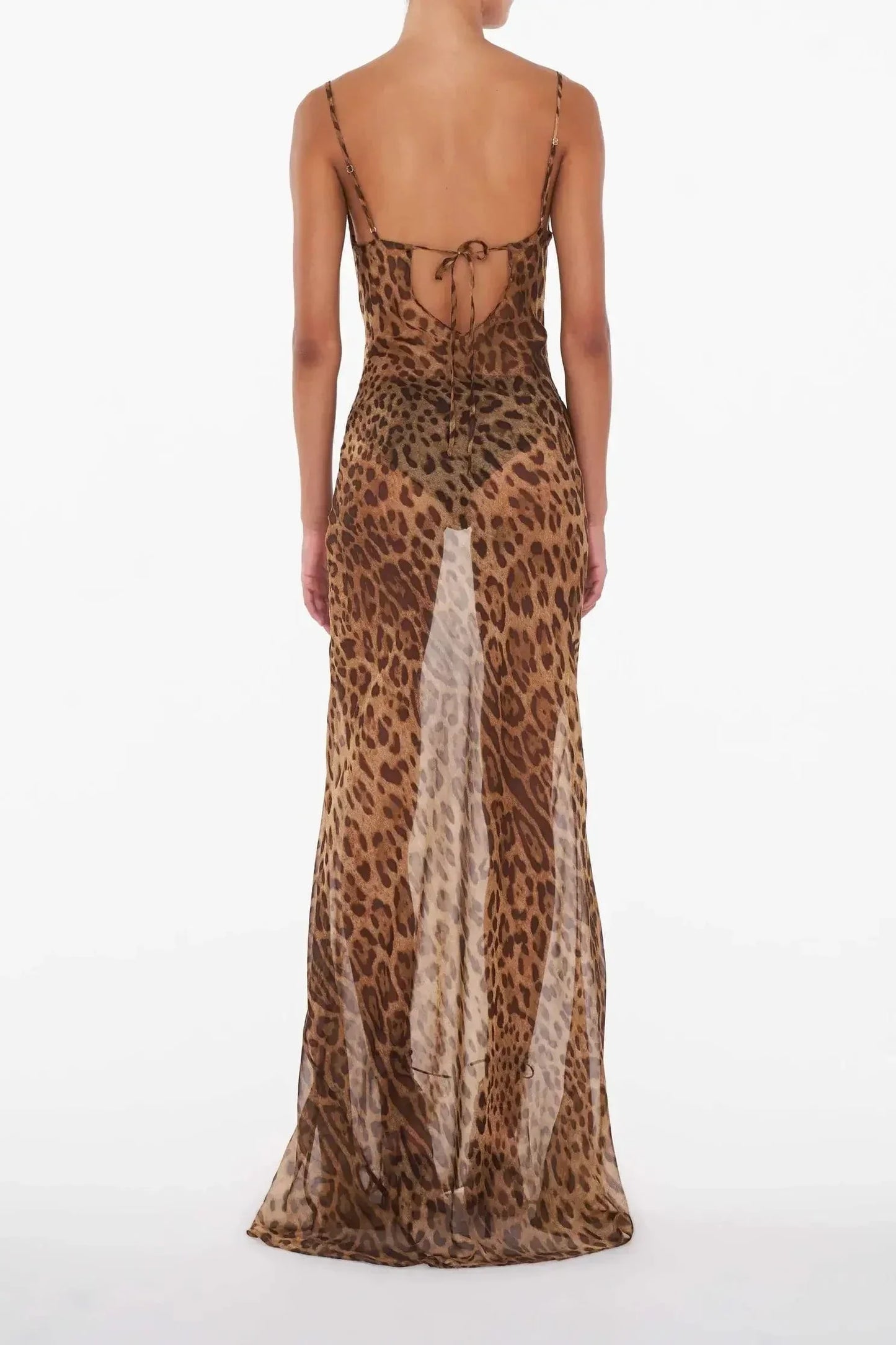 Leopard Jurk Lange Maxi Doorzichtig voor Dames