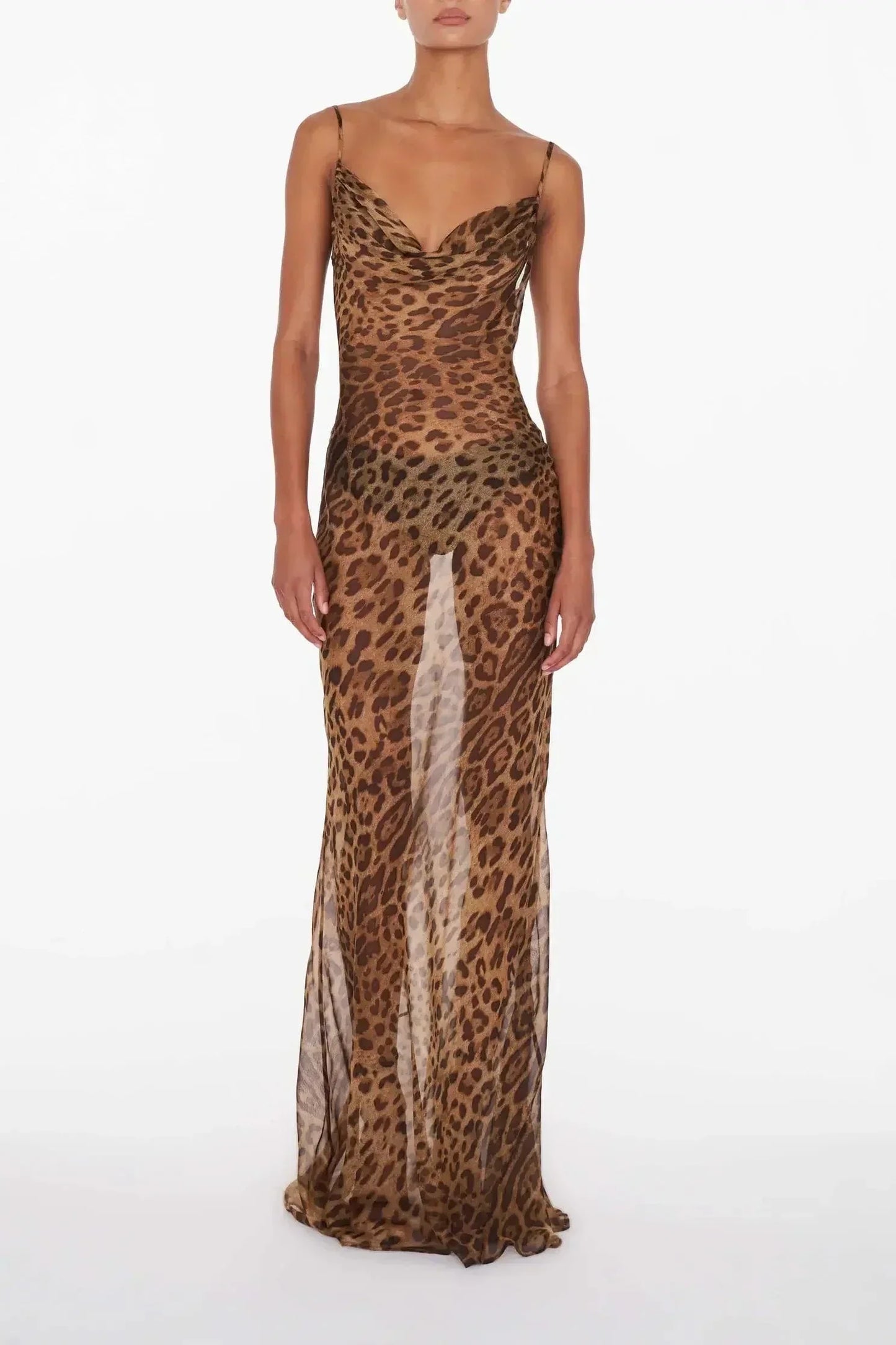 Leopard Jurk Lange Maxi Doorzichtig voor Dames