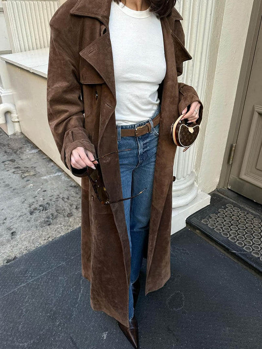 Dames Trenchcoat Suède Lange Jas met Ceintuur - StudioMarella