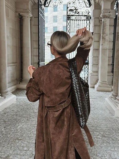 Lange Suède Trenchcoat voor Dames met Ceintuur