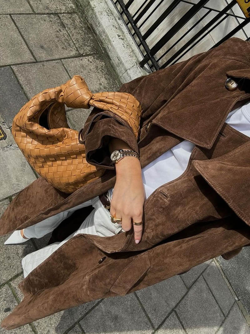 Lange Suède Trenchcoat voor Dames met Ceintuur