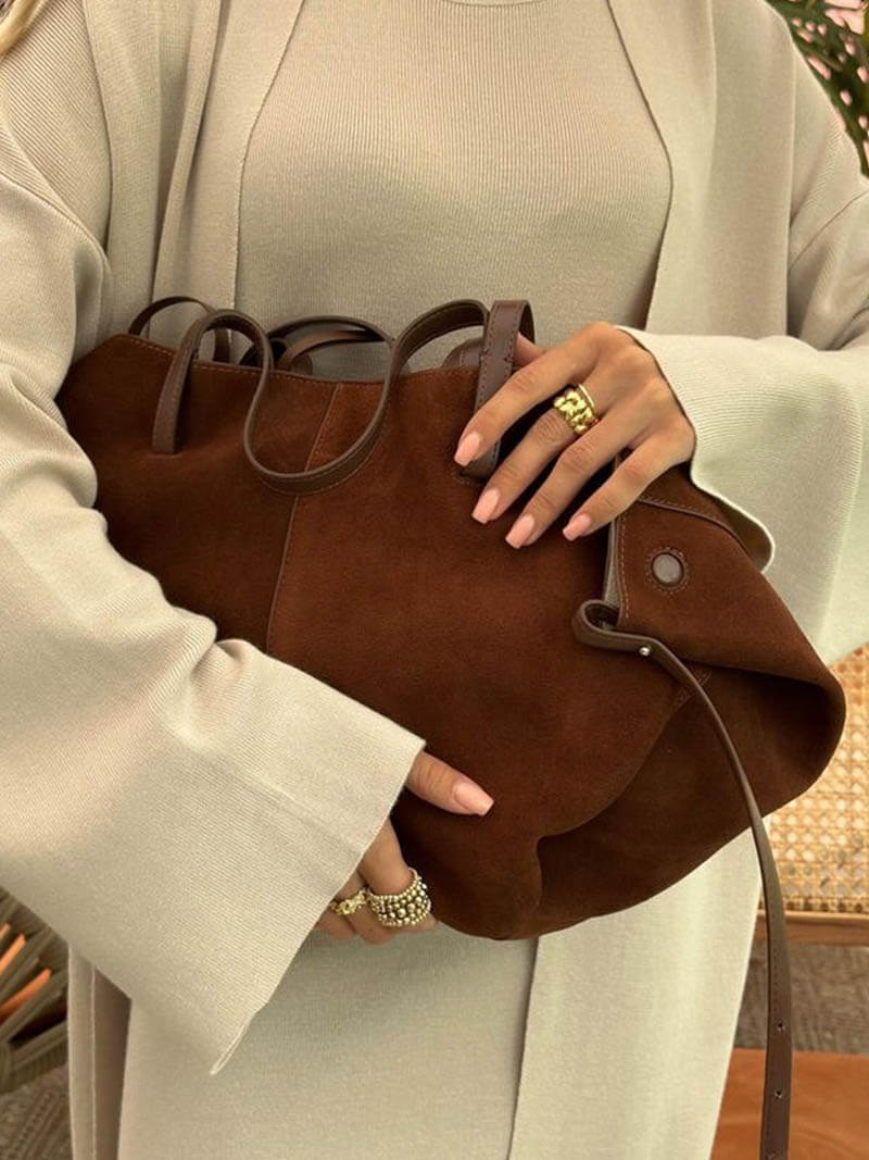 Dames Leren Shopper Tas Suède Grote Ruimte