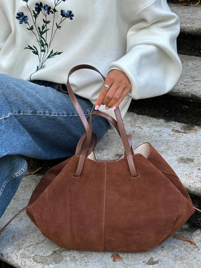 Dames Leren Shopper Tas Suède Grote Ruimte