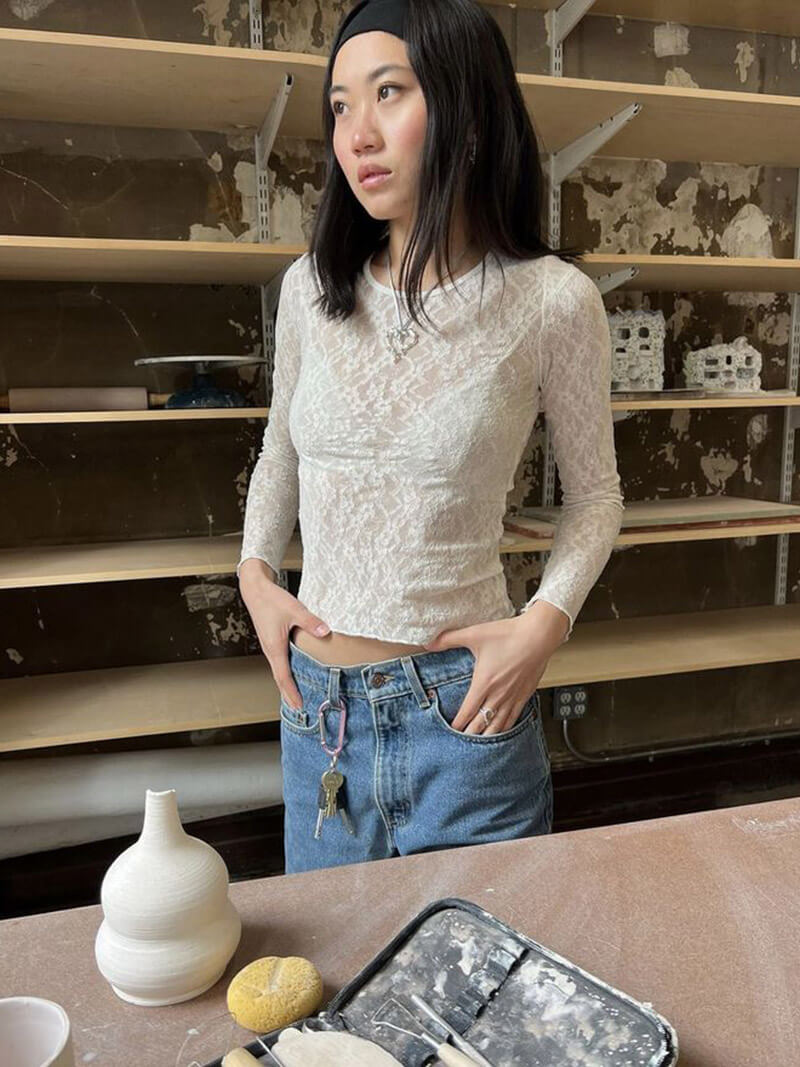 Vrouwelijke Blouse Lange Mouw Kant Details