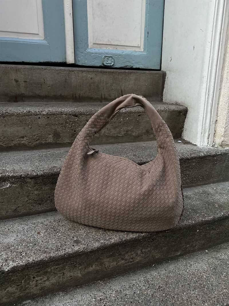 Grote Suède Schoudertas Gevlochten Hobo Stijl