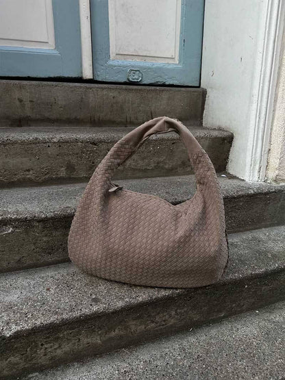 Grote Suède Schoudertas Gevlochten Hobo Stijl