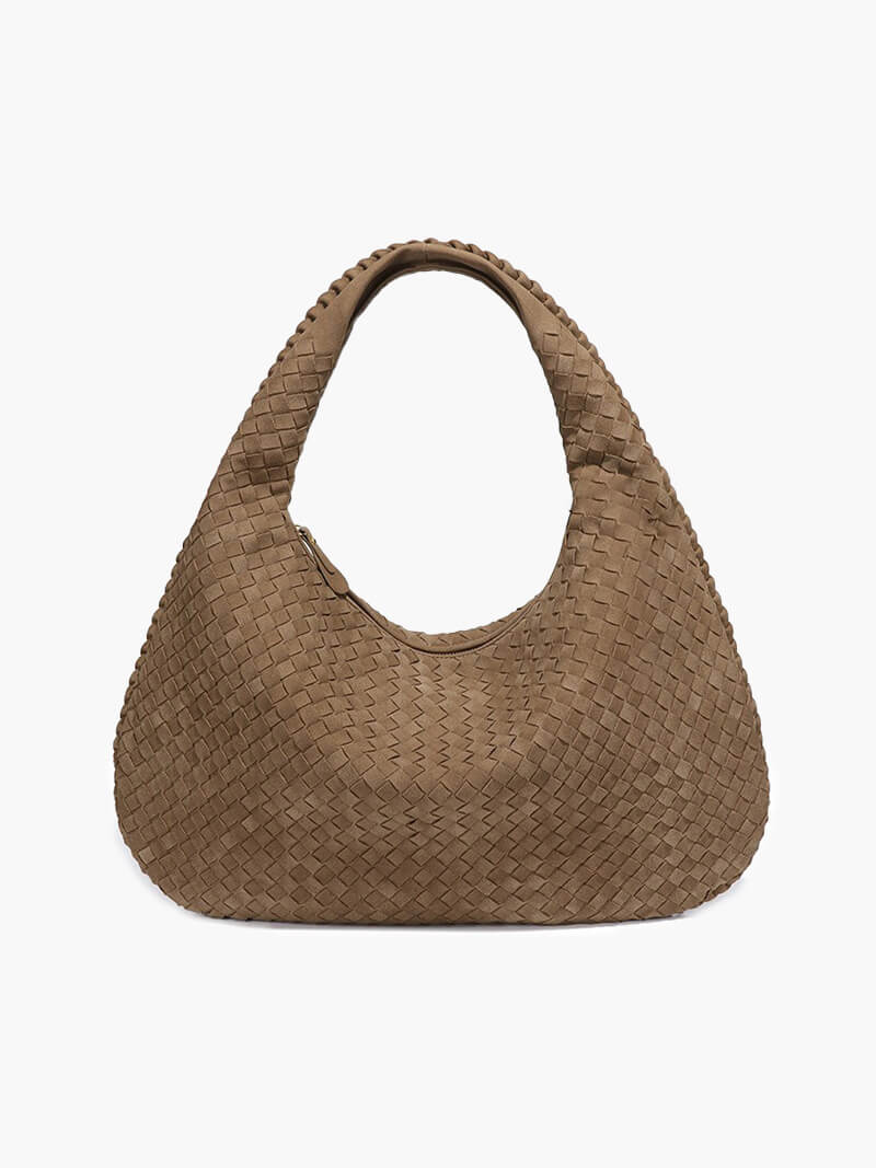 Grote Suède Schoudertas Gevlochten Hobo Stijl