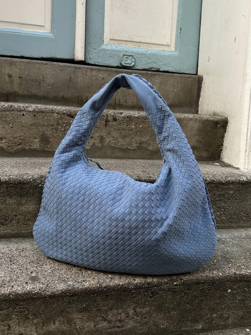 Grote Suède Schoudertas Gevlochten Hobo Stijl