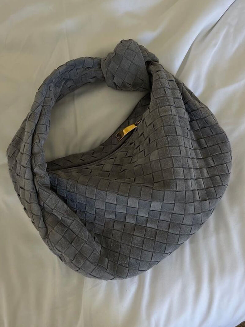 Gevlochten Zwart Hobo Tas met Knoop Detail Stijlvol