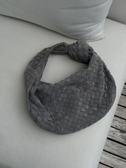 Gevlochten Zwart Hobo Tas met Knoop Detail Stijlvol