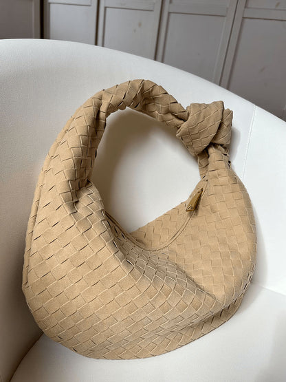 Gevlochten Zwart Hobo Tas met Knoop Detail Stijlvol