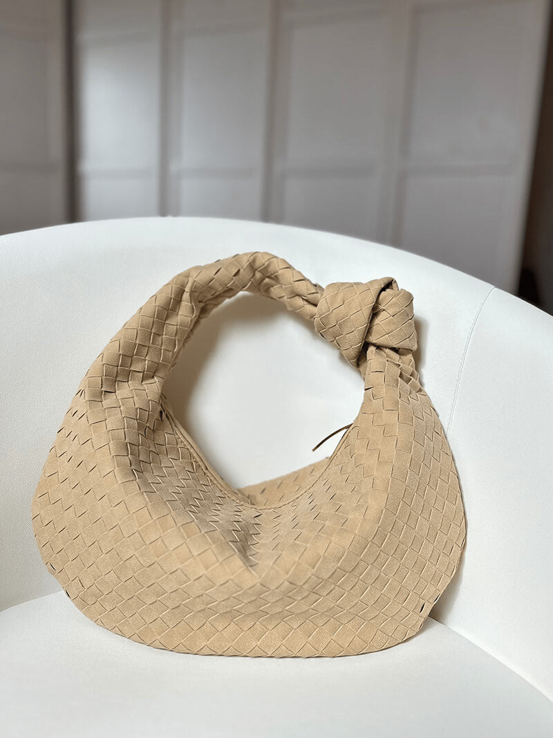 Gevlochten Zwart Hobo Tas met Knoop Detail Stijlvol