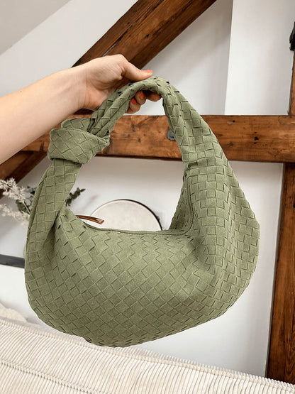 Gevlochten Zwart Hobo Tas met Knoop Detail Stijlvol