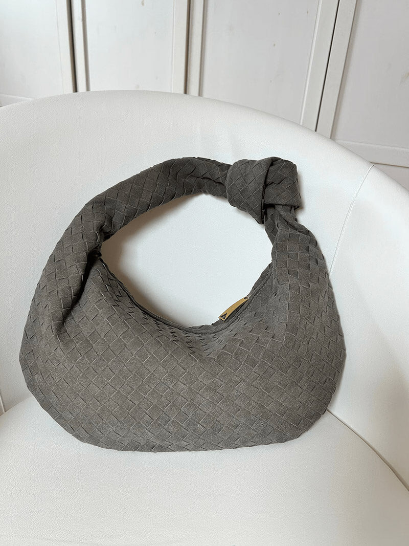 Gevlochten Zwart Hobo Tas met Knoop Detail Stijlvol