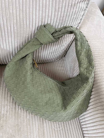 Gevlochten Zwart Hobo Tas met Knoop Detail Stijlvol